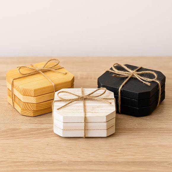 Rustic Wooden Coasters – Set of 4 Handmade - Picture 2 of 5